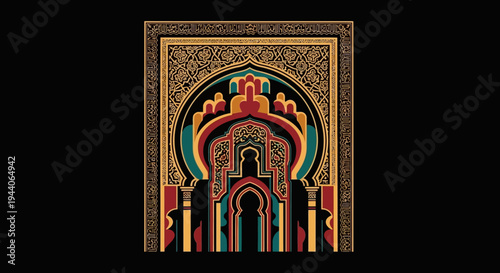 Intricate Islamic Archway with Vibrant Geometric Patterns.