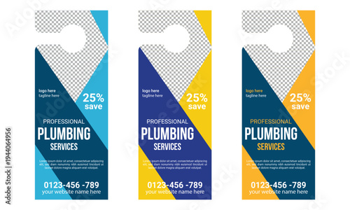 Plumbing service door hanger or flyer poster social media post template