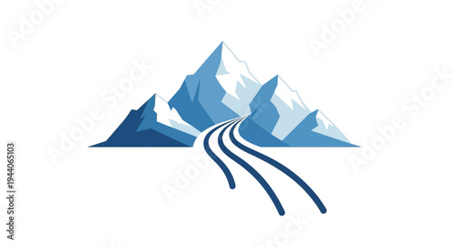 Majestic Mountain Peaks with Winding Road Leading Forward.