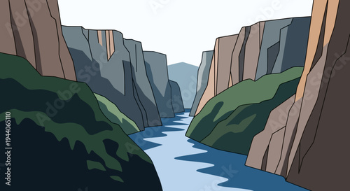 Majestic River Carving Through Rugged Canyon Walls.