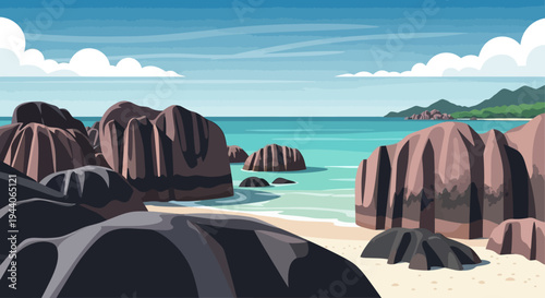 Large Boulders on a Tropical Beach Shoreline.