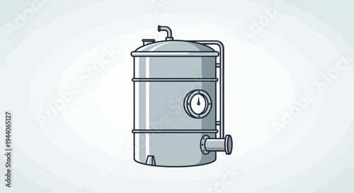 Industrial Water Heater Tank with Pressure Gauge Illustration.