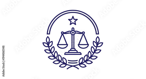 Law Scales Symbol Justice Laurel Wreath Star Icon.