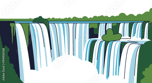 Majestic Waterfall Cascading Down Lush Green Cliffs.