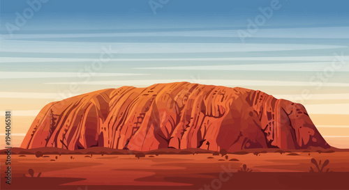Majestic Uluru Rock Formation in Australian Outback Landscape.
