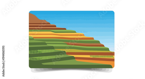 Layered Geological Strata Formations Under a Clear Blue Sky.