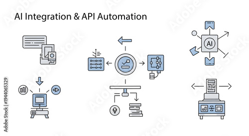 Wallpaper Mural Set of 8 AI integration and API automation icons vector isolated on White Background Torontodigital.ca