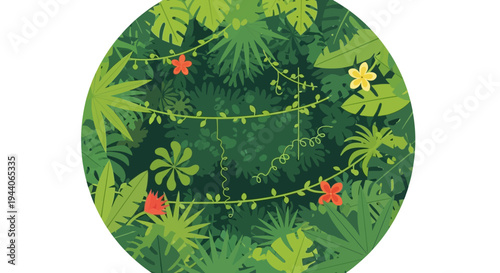 Lush Green Jungle Foliage with Festive String Lights.