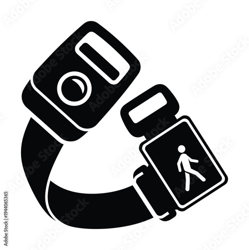 Vector of a smartwatch displaying a pedestrian icon for fitness tracking and activity monitoring