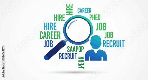 Magnifying Glass Over Job Recruitment and Career Words.