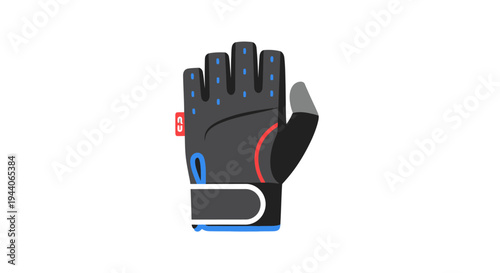 Modern black sports glove with red and blue accents.