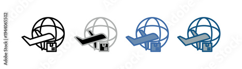 
global delivery icon set multiple style collection with airplane, globe, and logistics designs