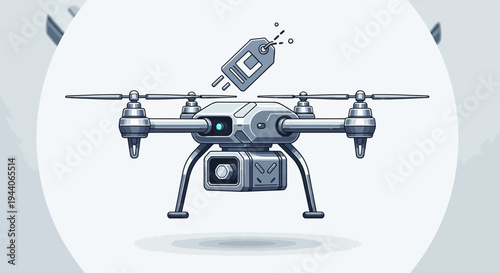 Modern Drone with Price Tag Symbol Overhead.