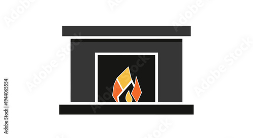 Modern Fireplace With Glowing Flames Illustration.