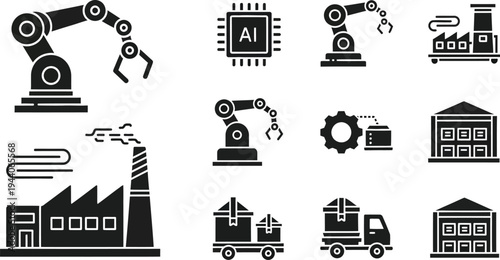 Industrial automation and manufacturing icons
