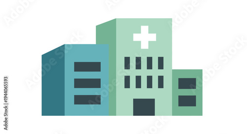 Modern Hospital Building with Medical Cross Symbol.