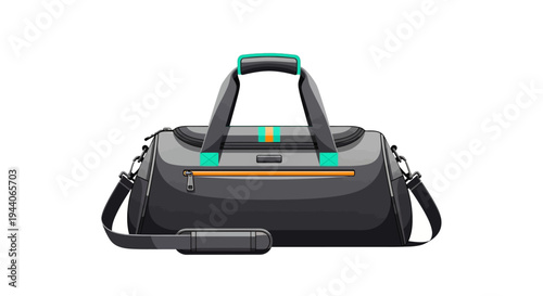 Modern Black Duffle Bag with Teal Accents and Shoulder Strap.