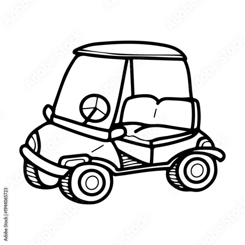 Golf cart. Vector sketch hand drawn. Transport for transporting players around the sports field. Mini car. Electric vehicle. Line art graphic illustration.