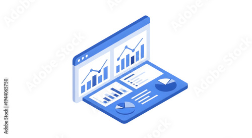 Wallpaper Mural Blue laptop with graphs and charts on screen isolated on White Background Torontodigital.ca