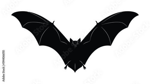 Striking vector silhouette of a bat with wings outstretched against a plain white background