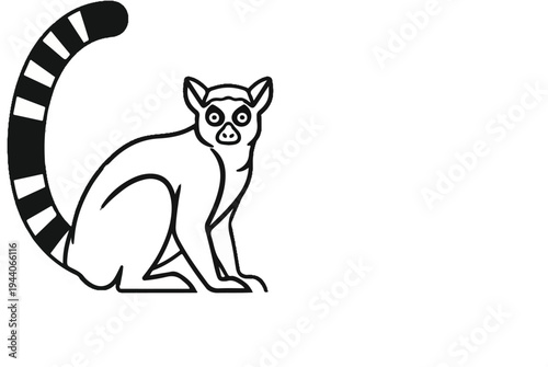 Simple black outline drawing of a lemur with a long, striped tail