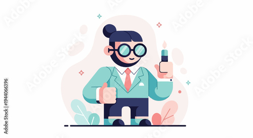 Stylized person in suit holding a lit candle, with thumbs up