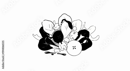 Whimsical illustration of a salad with apples and dark leafy greens