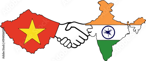 Two nations' outlines meet in a handshake, symbolizing alliance