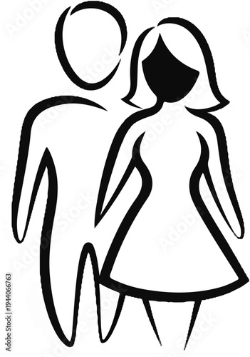 Stylized figures of a man and woman standing side by side, embracing