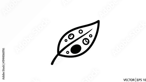 Simple black line art of a single leaf with circular patterns inside