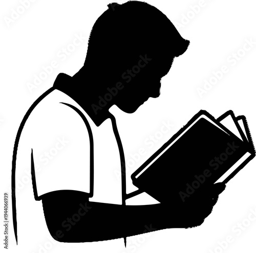 Silhouette of a person focused on reading a book