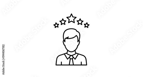 Man with stars above head representing success or rating.