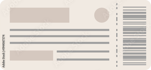 Vintage Style Boarding Pass or Event Ticket Vector Template with Barcode. This versatile mockup is ideal for event invitations, cinema tickets, or airline boarding pass designs.