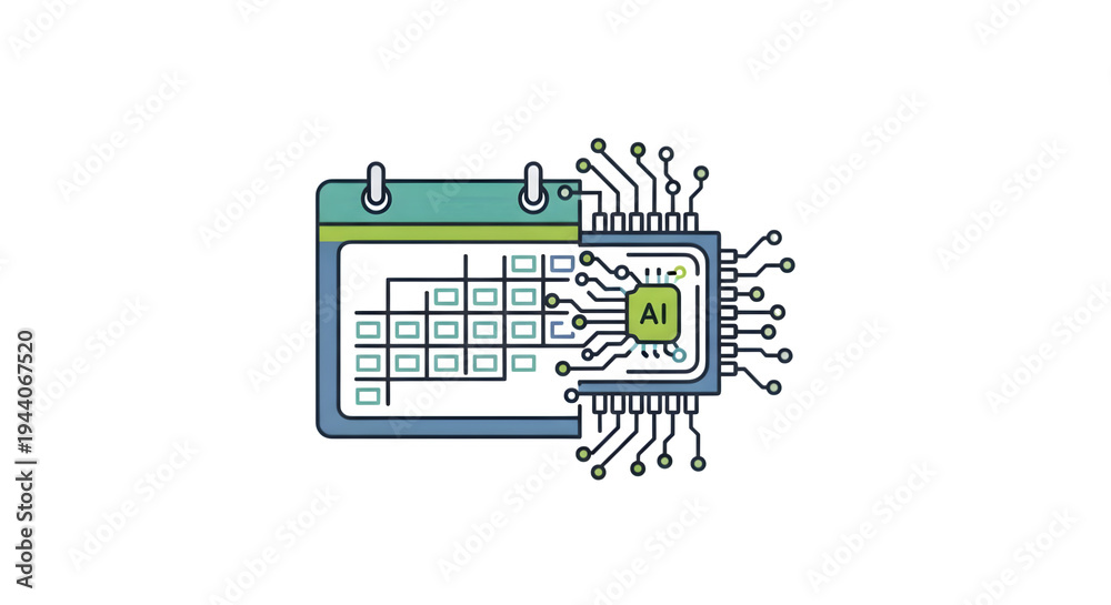 custom made wallpaper toronto digitalAI technology calendar icon, circuit board design element isolated on White Background