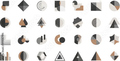 Geometric abstract shapes in earthy tones arranged in a grid