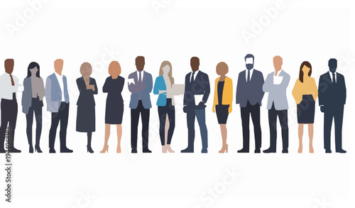 Diverse business professionals team standing together corporate people group flat vector illustration isolated