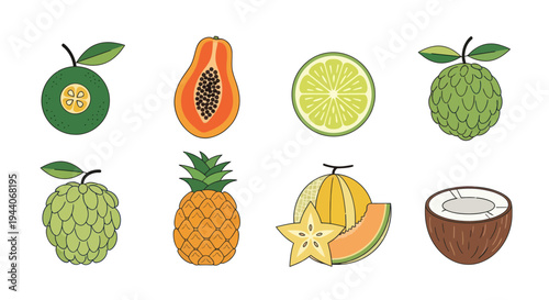 Colorful tropical fruits isolated on white