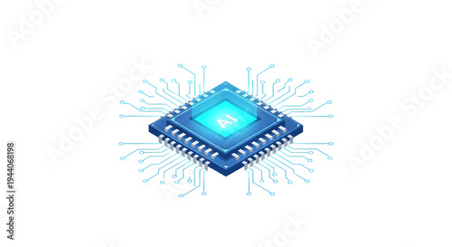 Wallpaper Mural Blue microchip with glowing lines, technology concept isolated on White Background Torontodigital.ca