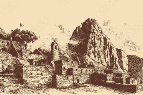 Machu Picchu, Peru illustration in a vintage style. This vector illustration can be used in any size you like for advertising, logos, and other work.