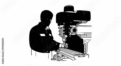Person operating a drilling machine in a workshop
