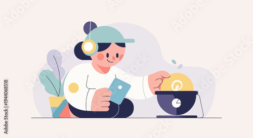 Person with headphones and phone adds a lightbulb to a bowl