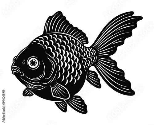 Vector drawing of a sleek fish with large scales and flowing fins swimming gracefully.