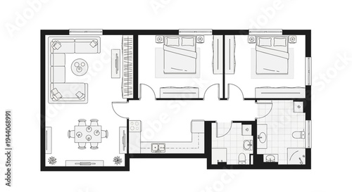Vector floor plan with furniture layout