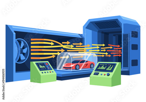 Automotive wind tunnel testing for aerodynamic performance analysis and vehicle design optimization