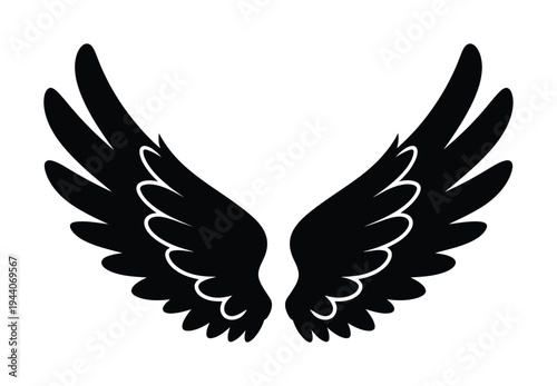 Pair of vector wings symmetrical and outlined in silhouette style