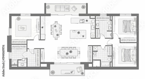 Vector floor plan with furniture layout