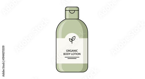Organic Body Lotion Bottle with Leaf Symbol.