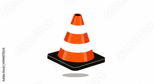 Orange traffic cone with reflective white stripes on black base.