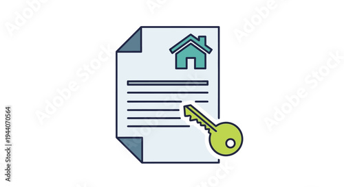 Real Estate Document with House Icon and Key.