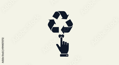 Recycling symbol being pressed by a finger icon.